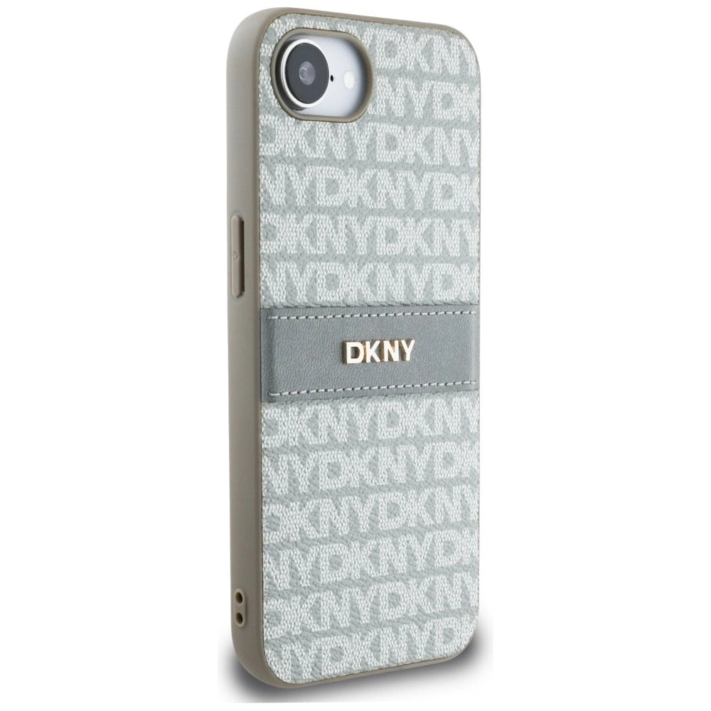 DKNY Repeat Texture Pattern with Tonal Stripe iPhone 16e Case - Beige_3