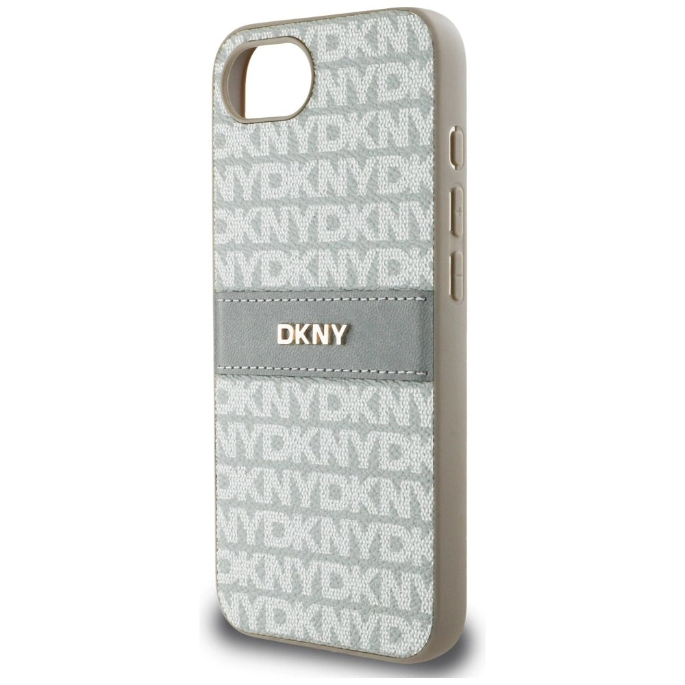 DKNY Repeat Texture Pattern with Tonal Stripe iPhone 16e Case - Beige_5