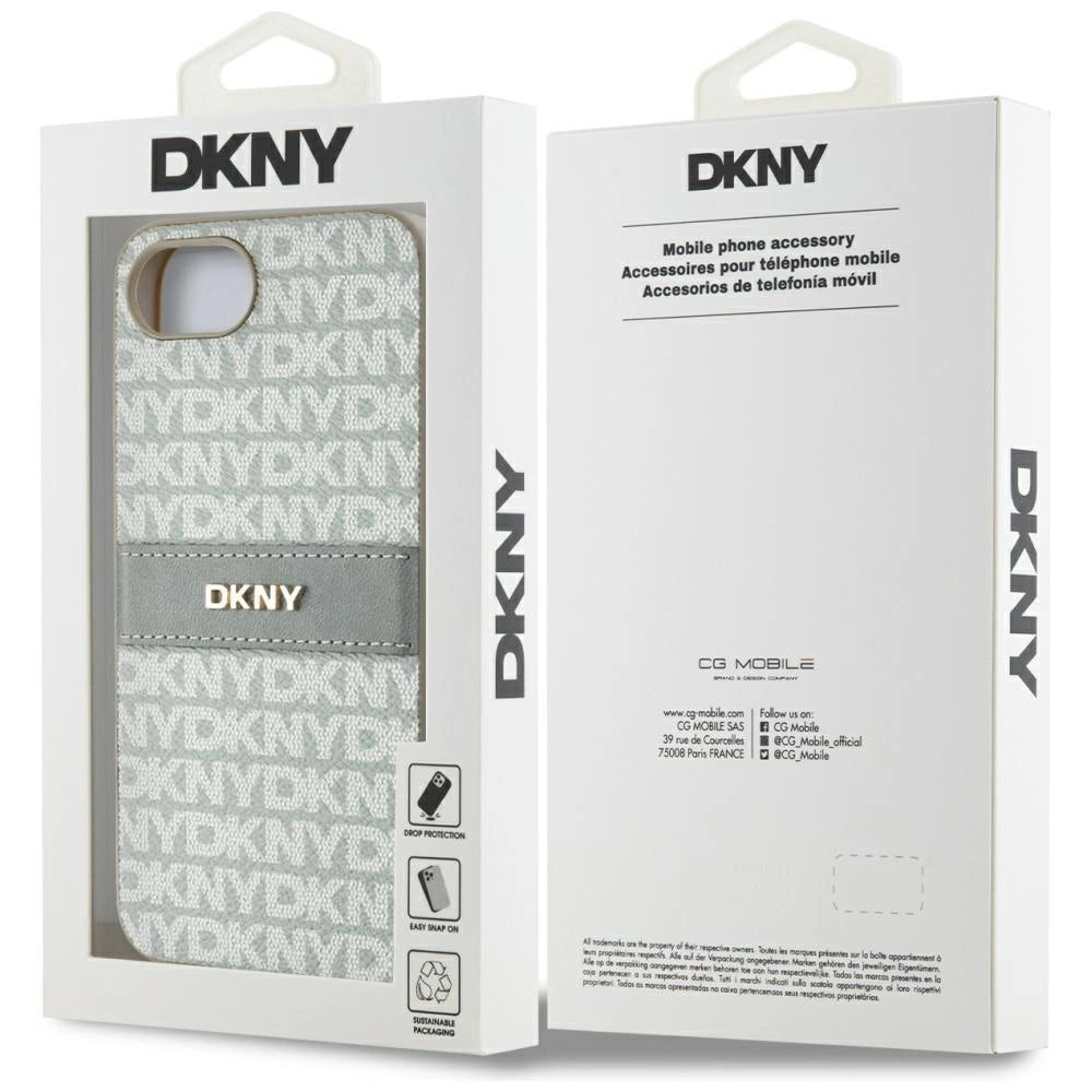 DKNY Repeat Texture Pattern with Tonal Stripe iPhone 16e Case - Beige_7