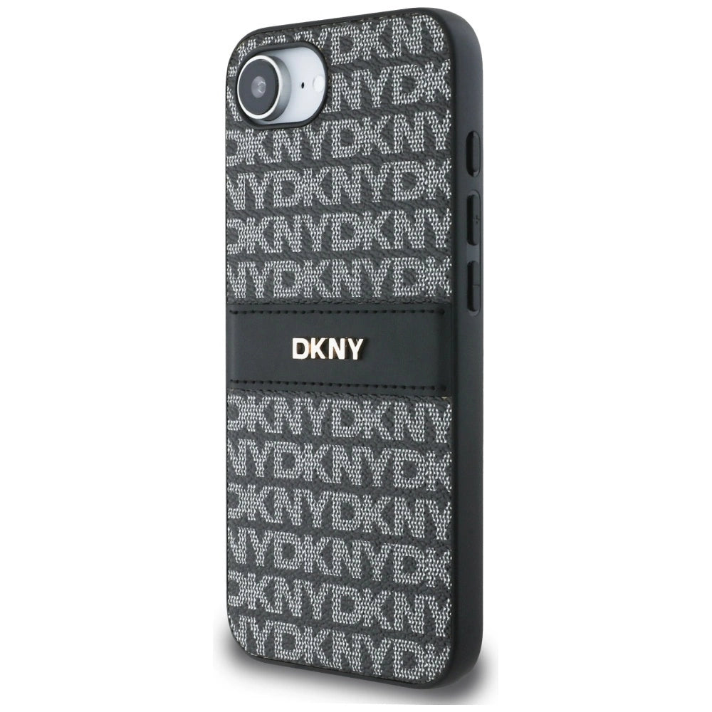 DKNY Repeat Texture Pattern with Tonal Stripe case for iPhone 16e - black_1