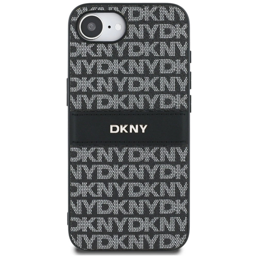 DKNY Repeat Texture Pattern with Tonal Stripe case for iPhone 16e - black_2