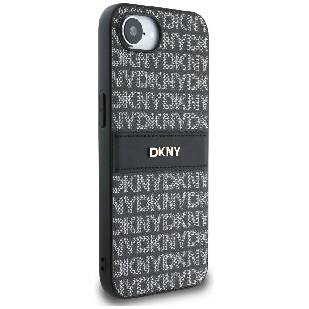 DKNY Repeat Texture Pattern with Tonal Stripe case for iPhone 16e - black_3