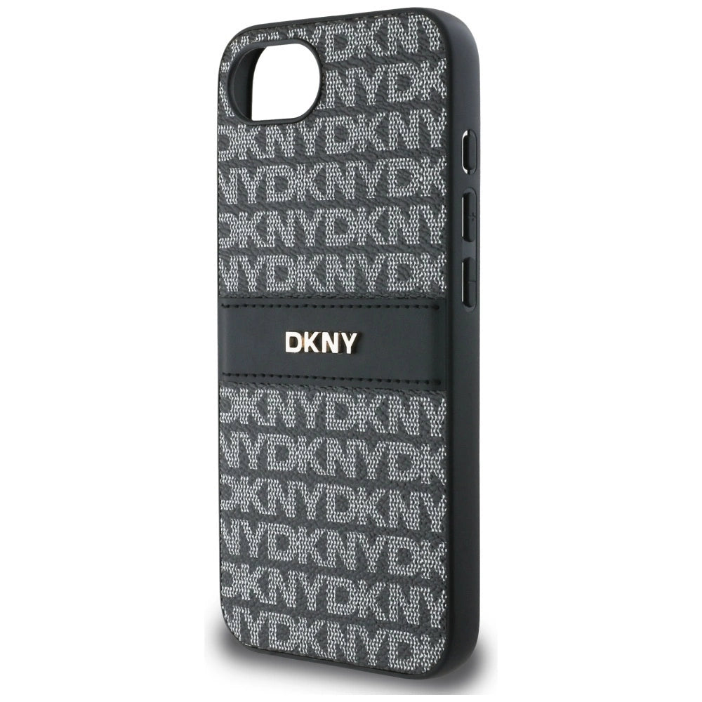 DKNY Repeat Texture Pattern with Tonal Stripe case for iPhone 16e - black_5