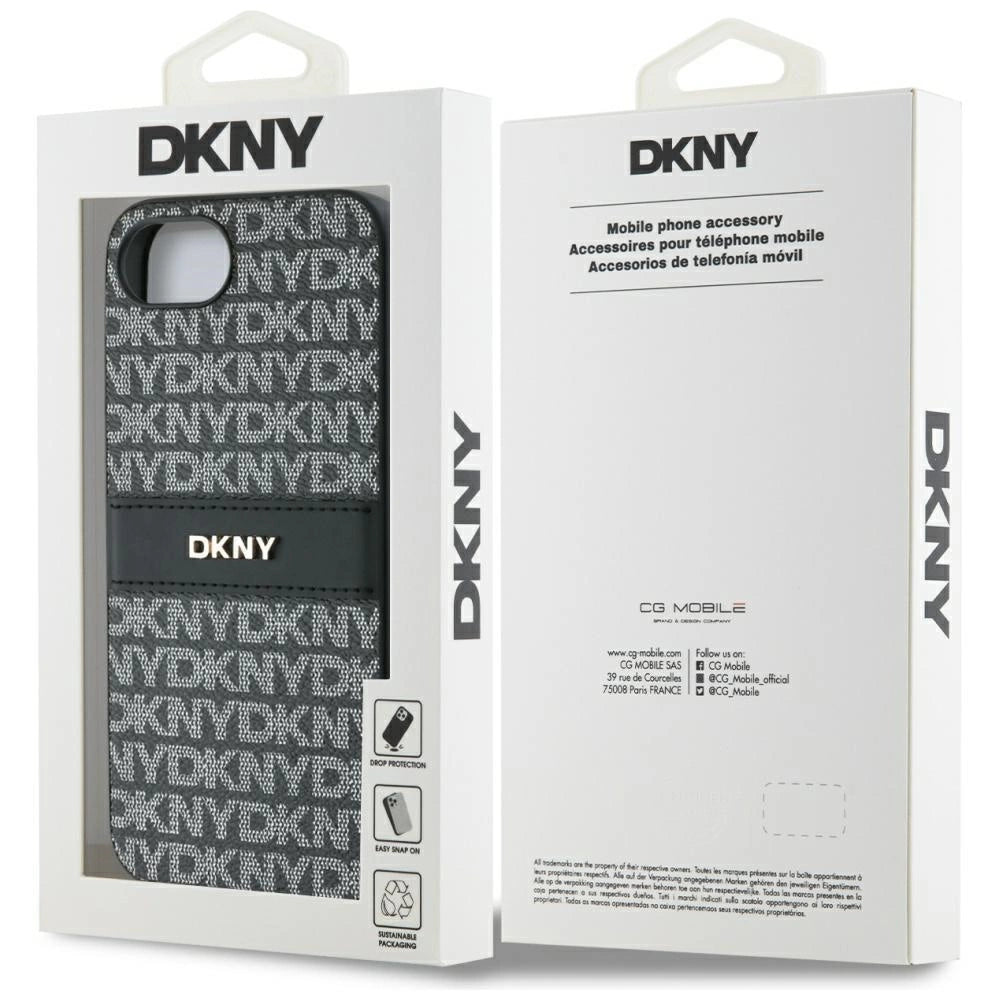 DKNY Repeat Texture Pattern with Tonal Stripe case for iPhone 16e - black_7