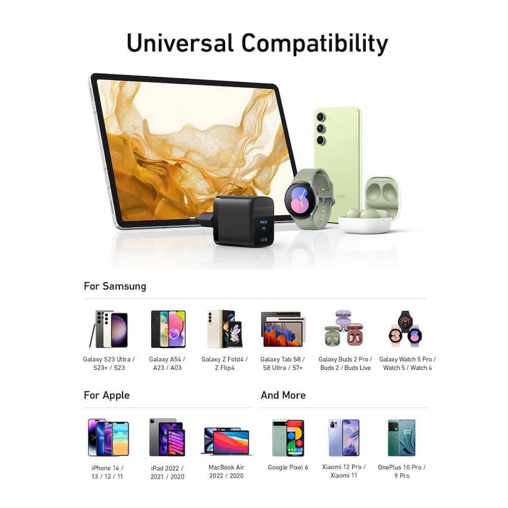 Anker 312 Charger Auriculares / Auriculares Preto / Smartphone / Reloj Inteligente / Tableta