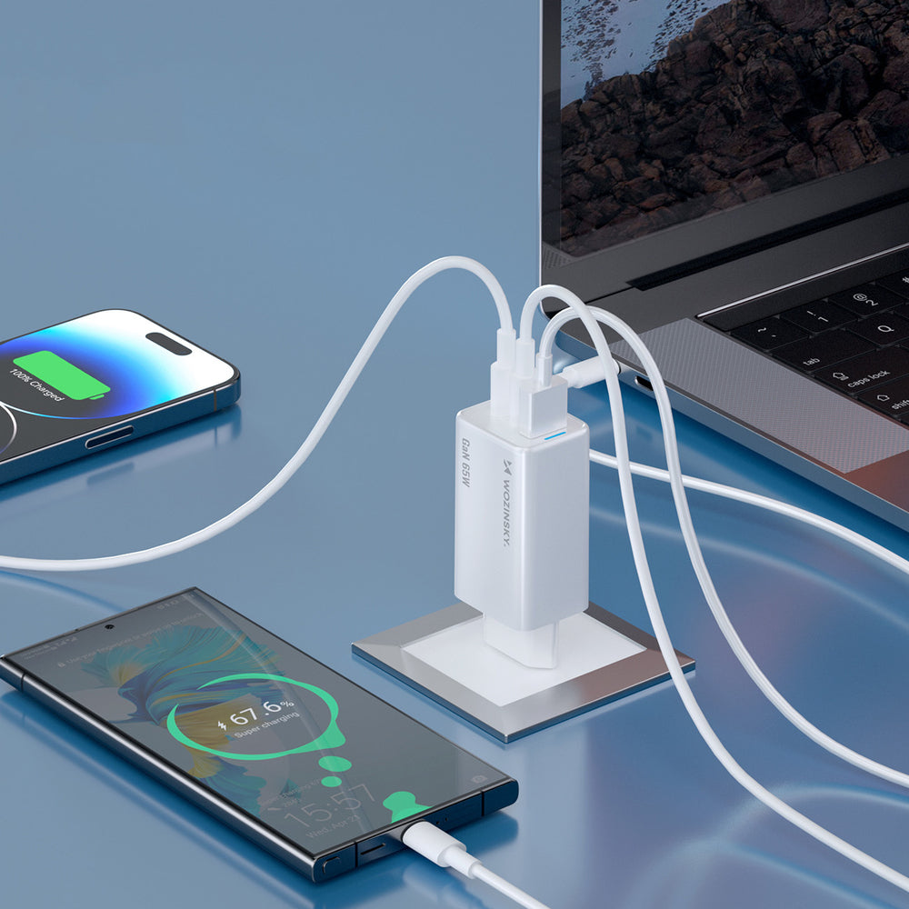 Wozinsky GaN 65W Charger with 2xUSB-C USB Ports with 65W CC Cable - White_6