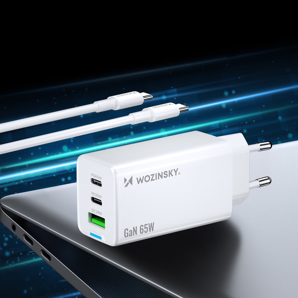 Wozinsky GaN 65W Charger with 2xUSB-C USB Ports with 65W CC Cable - White_10