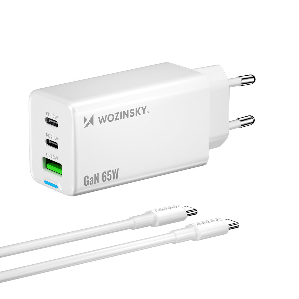 Wozinsky GaN 65W Charger with 2xUSB-C USB Ports with 65W CC Cable - White_0
