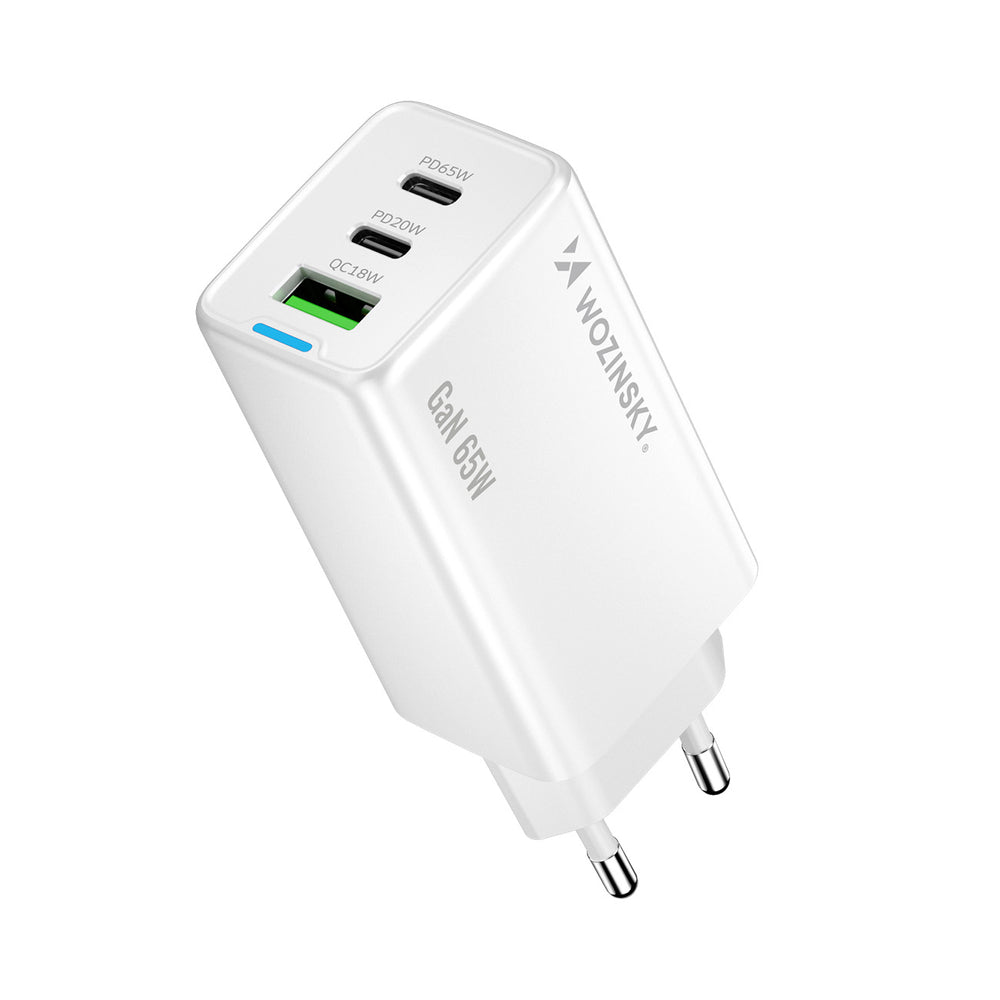Wozinsky GaN 65W Charger with 2xUSB-C USB Ports with 65W CC Cable - White_1