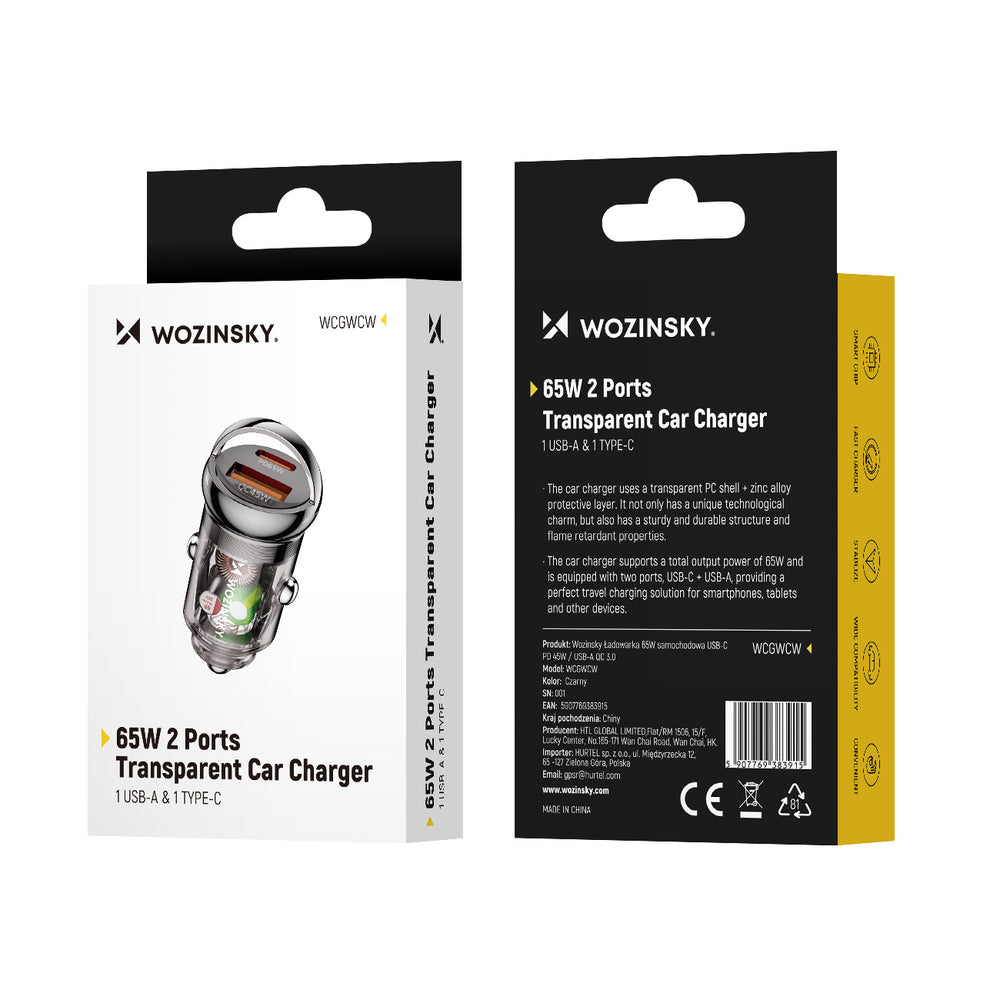 Wozinsky 65W Car Charger USB-C PD 65W / USB-A 45W QC 3.0 - Black_10
