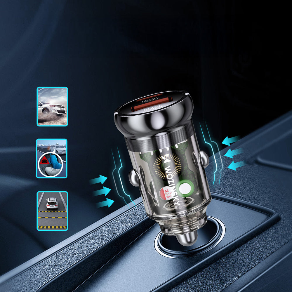 Wozinsky 65W Car Charger USB-C PD 65W / USB-A 45W QC 3.0 - Black_4