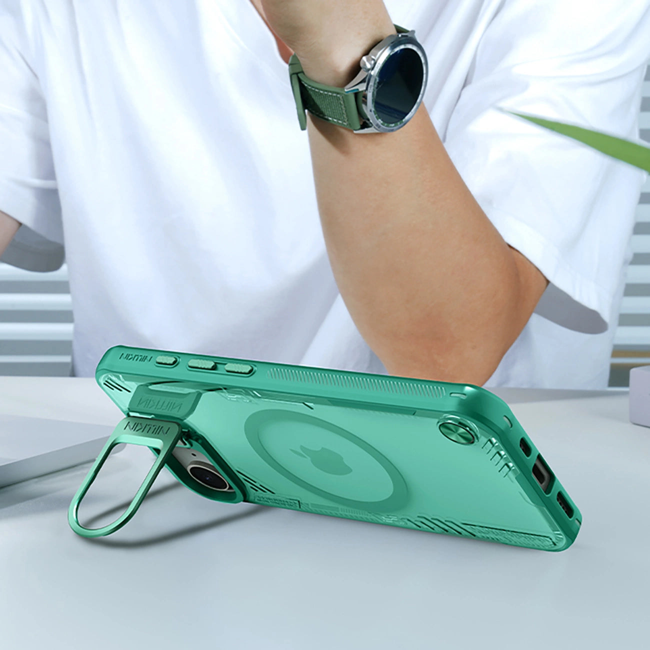 Nillkin Iceblade Prop Magnetic Case with Stand for iPhone 16e - Green_11