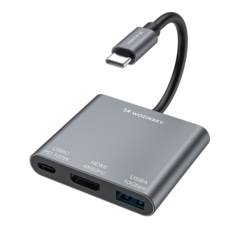 Hub Wozinsky WHCH-01 USB-C PD 100W HDMI 4K@30Hz USB-A 10Gbps - gray_0