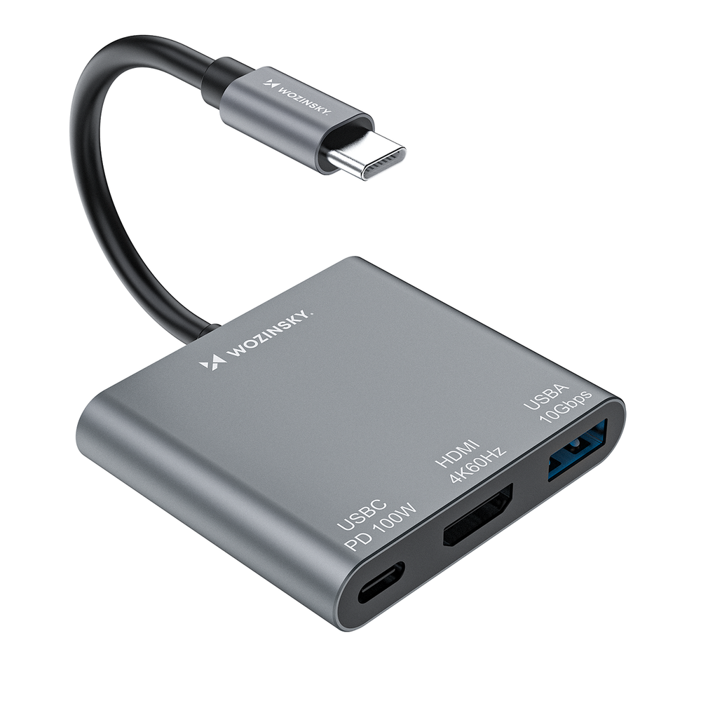 Hub Wozinsky WHCH-01 USB-C PD 100W HDMI 4K@30Hz USB-A 10Gbps - gray_1