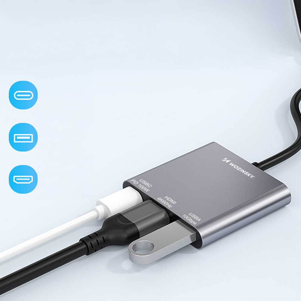 Hub Wozinsky WHCH-01 USB-C PD 100W HDMI 4K@30Hz USB-A 10Gbps - gray_6