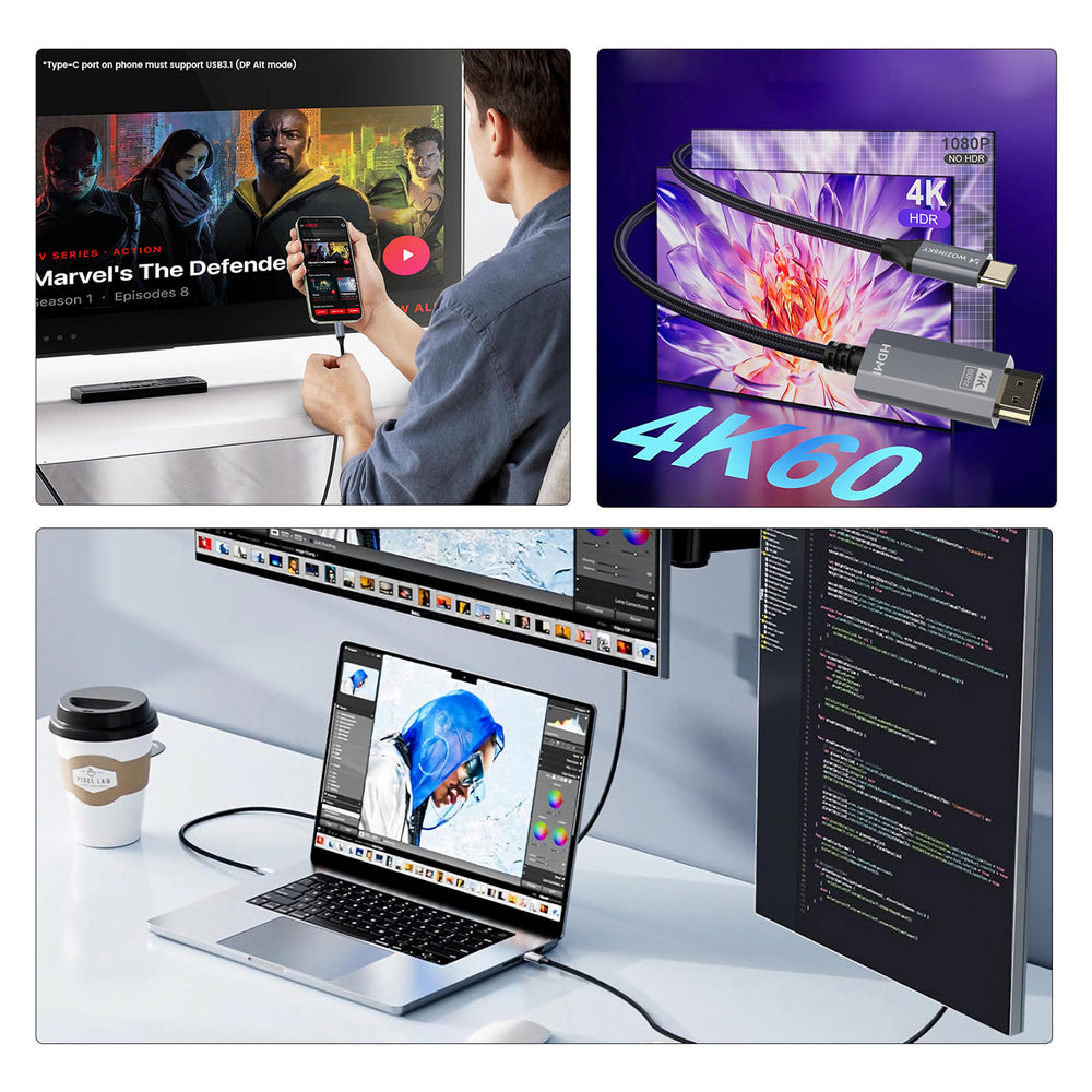 Wozinsky WCCH-01 USB-C - HDMI 4K 60Hz Cable 1.8m - Black_2