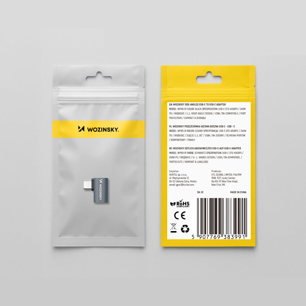 Przejściówka kątowa boczna Wozinsky WPKB-01 USB-C - USB-C 40Gb/s 240W 8K OTG - szara_8