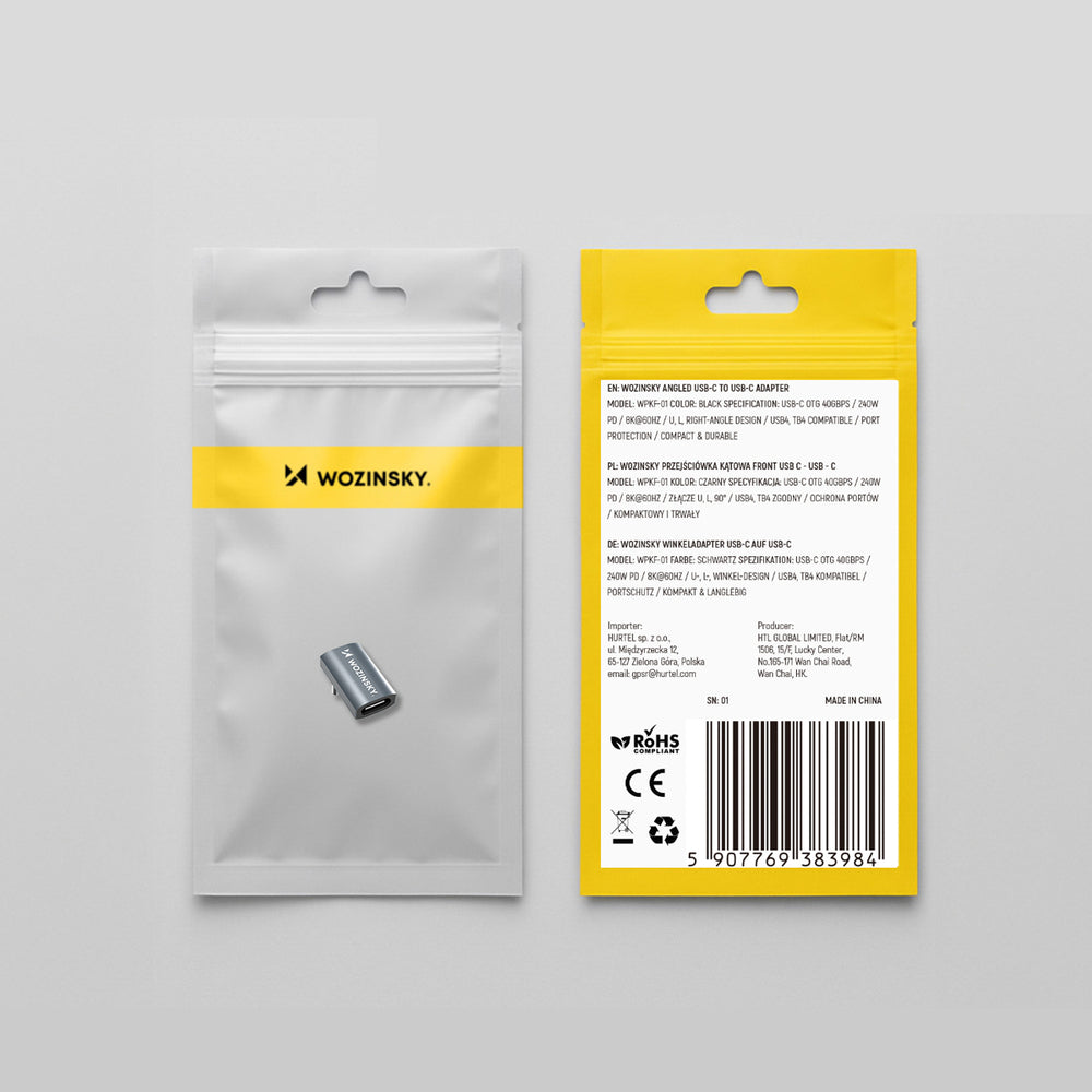 Przejściówka kątowa Wozinsky WPKF-01 USB-C - USB-C 40Gb/s 240W 8K OTG - szara_8