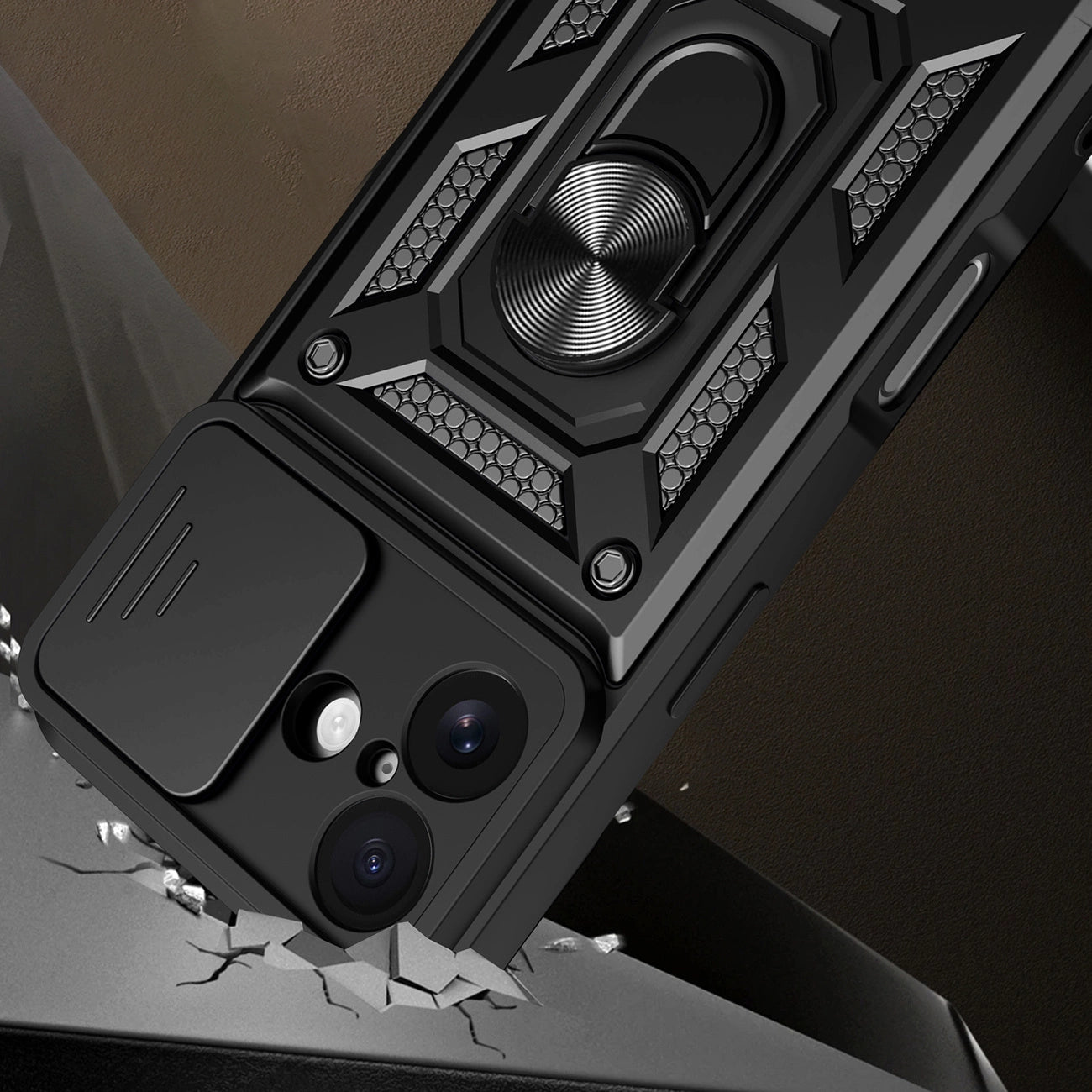 Etui Hybrid Armor Camshield na iPhone 17 pancerne z podstawką i osłoną aparatu - czarne_1