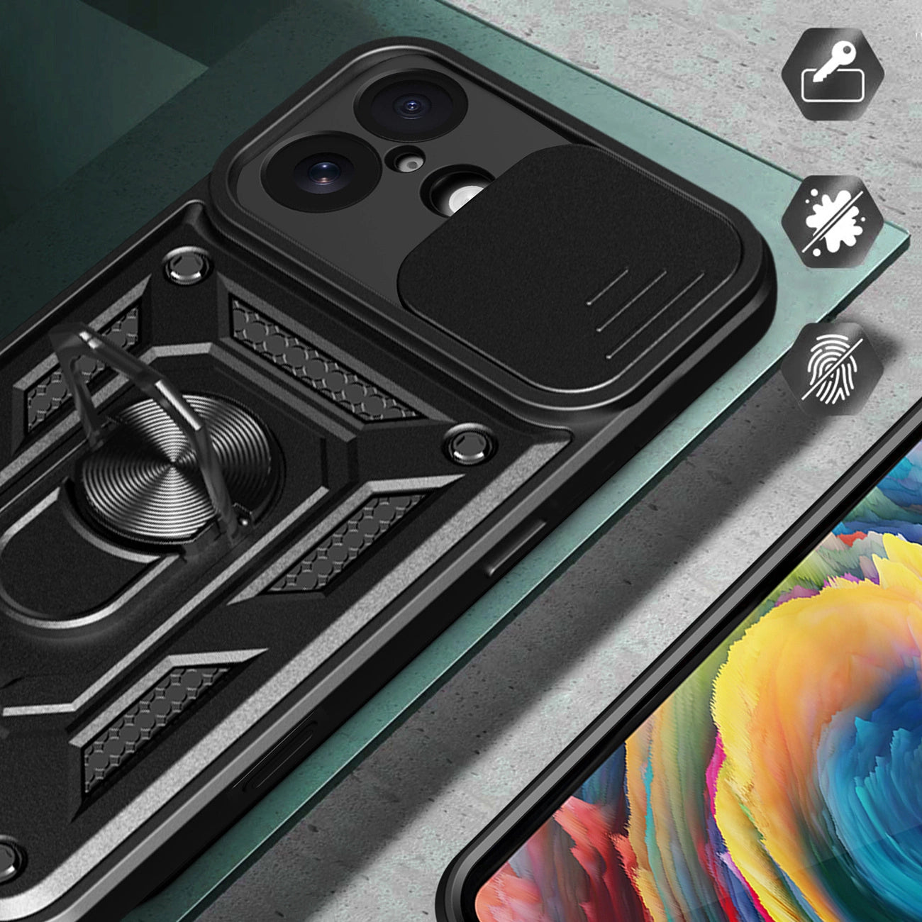 Etui Hybrid Armor Camshield na iPhone 17 pancerne z podstawką i osłoną aparatu - czarne_3