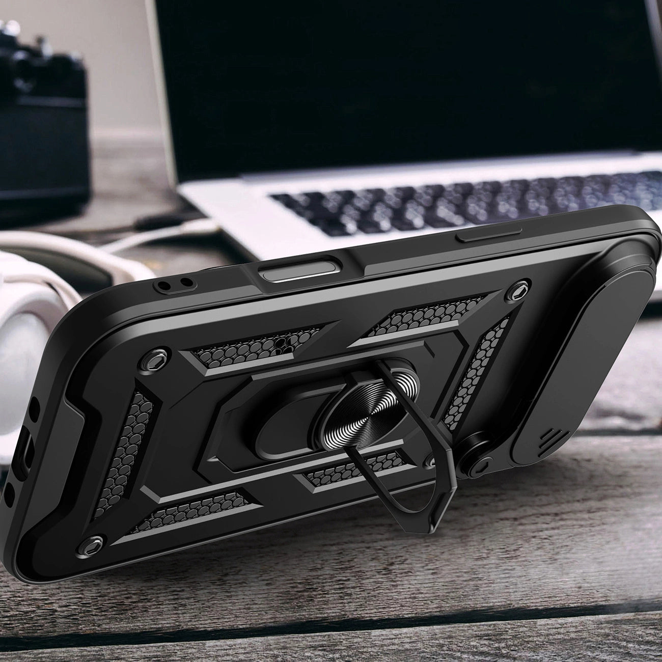 Etui Hybrid Armor Camshield na iPhone 17 Air pancerne z podstawką i osłoną aparatu - czarne_3