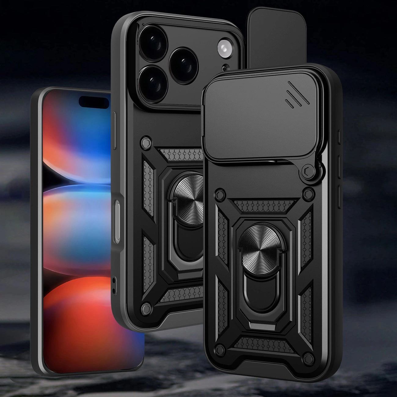 Etui Hybrid Armor Camshield na iPhone 17 Pro pancerne z podstawką i osłoną aparatu - czarne_8