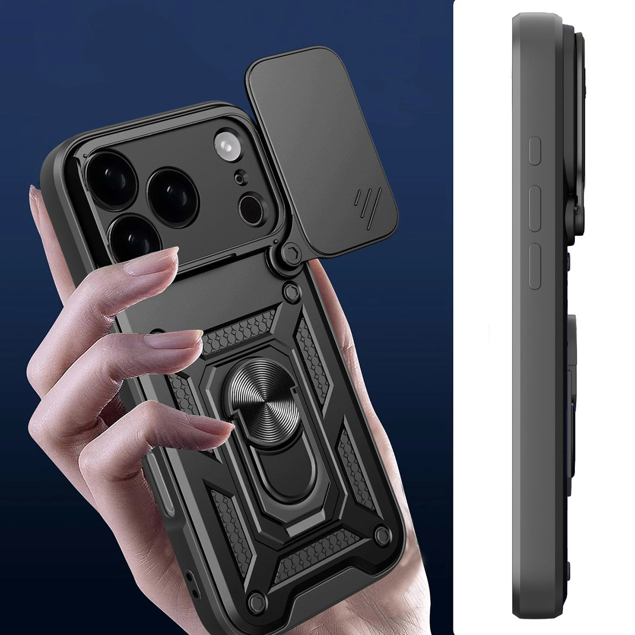 Etui Hybrid Armor Camshield na iPhone 17 Pro pancerne z podstawką i osłoną aparatu - czarne_3