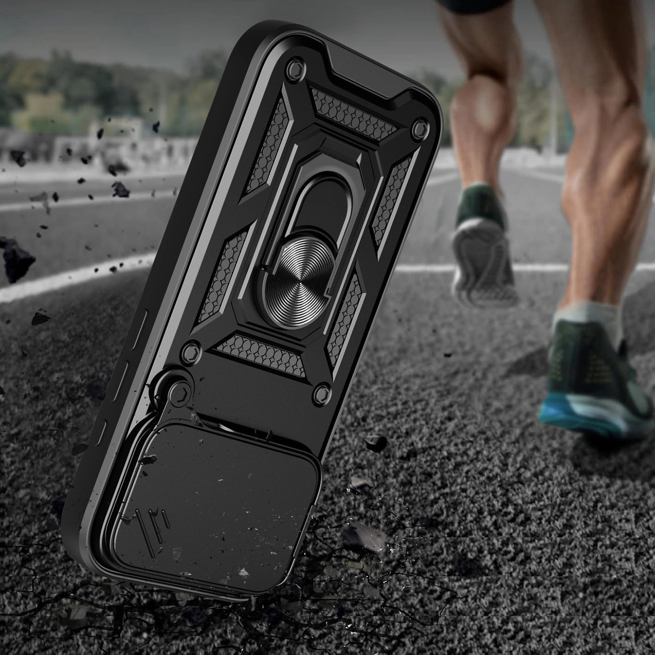Etui Hybrid Armor Camshield na iPhone 17 Pro Max pancerne z podstawką i osłoną aparatu - czarne_1