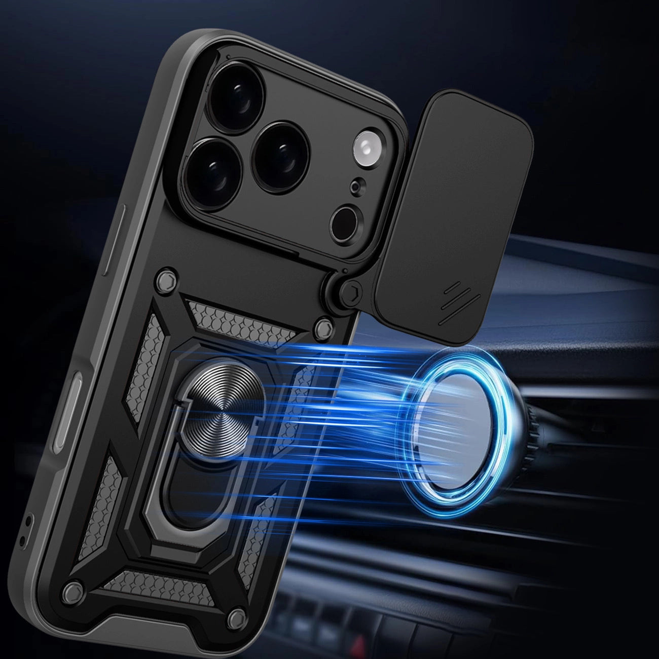 Etui Hybrid Armor Camshield na iPhone 17 Pro Max pancerne z podstawką i osłoną aparatu - czarne_2