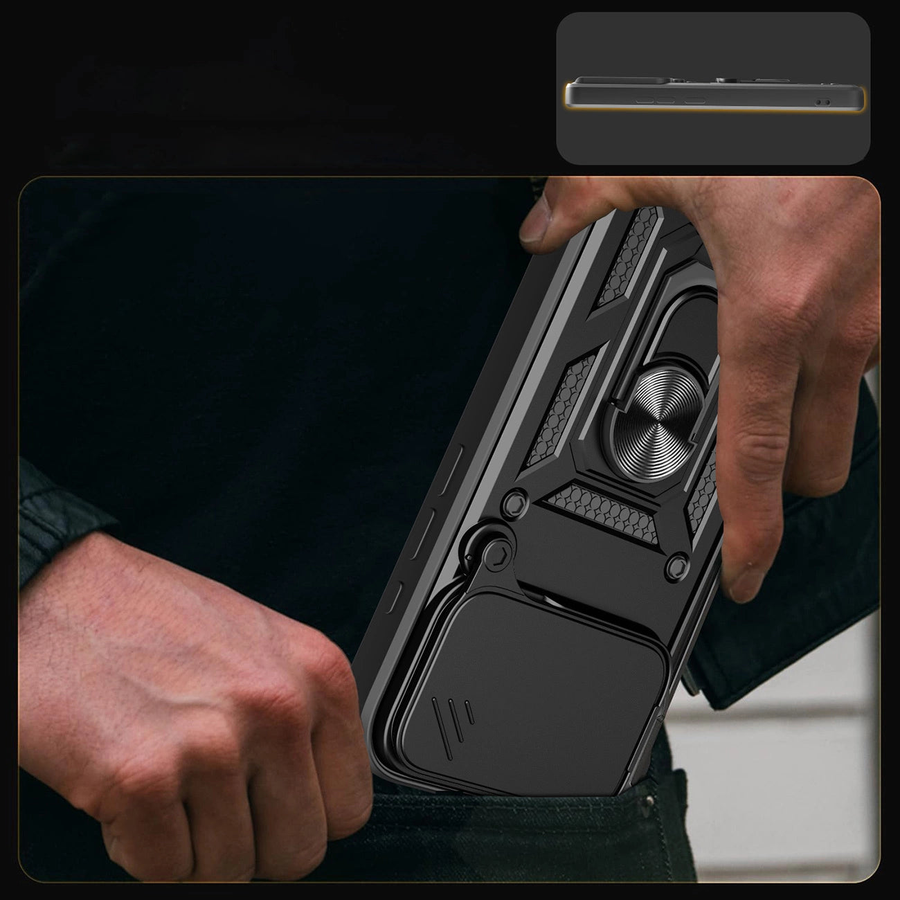Etui Hybrid Armor Camshield na iPhone 17 Pro Max pancerne z podstawką i osłoną aparatu - czarne_6