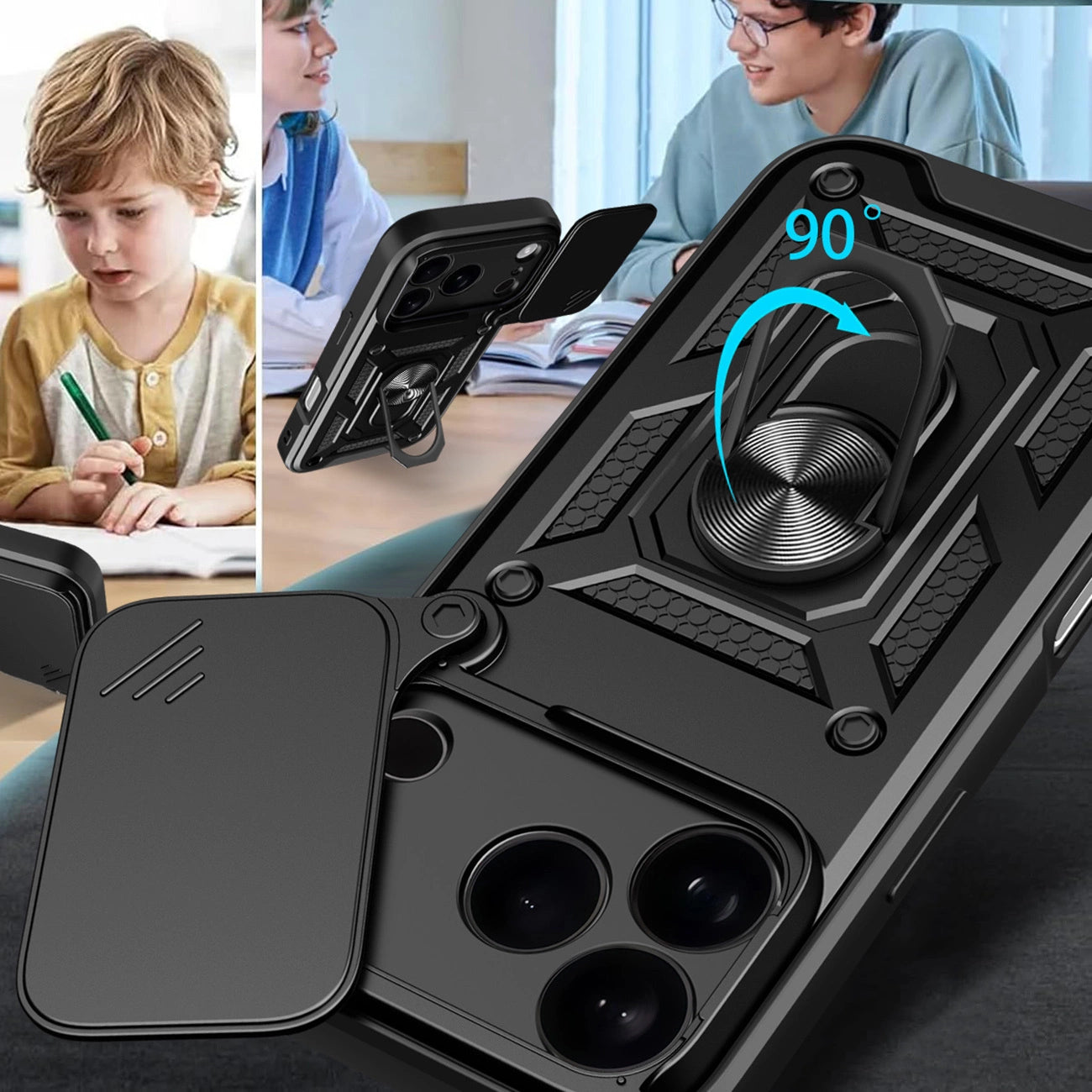 Etui Hybrid Armor Camshield na iPhone 17 Pro Max pancerne z podstawką i osłoną aparatu - czarne_7