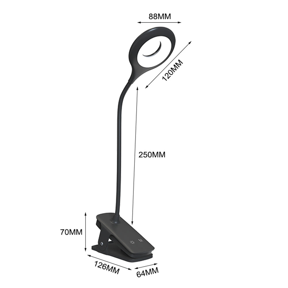 Mini Wozinsky Wireless LED Reading Lamp with Clip + USB-C Cable - Black_1