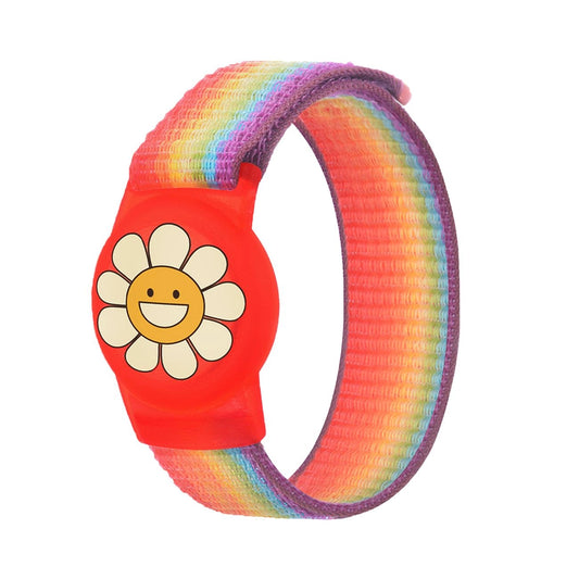 Apple AirTag Kids Nylon Wrist Strap Case - with Flower and Rainbow Stripe_0