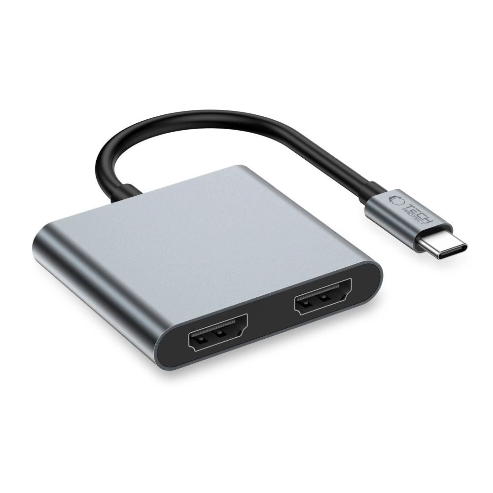 Tech-Protect HB08 4in1 USB-C + USB2.0 + 2 x HDMI 4K 60HZ adapter - gray_1