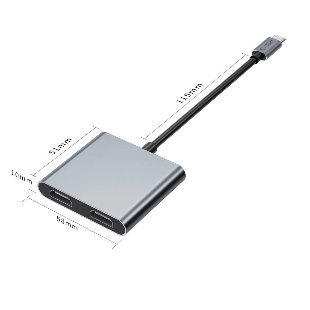 Tech-Protect HB08 4in1 USB-C + USB2.0 + 2 x HDMI 4K 60HZ adapter - gray_3