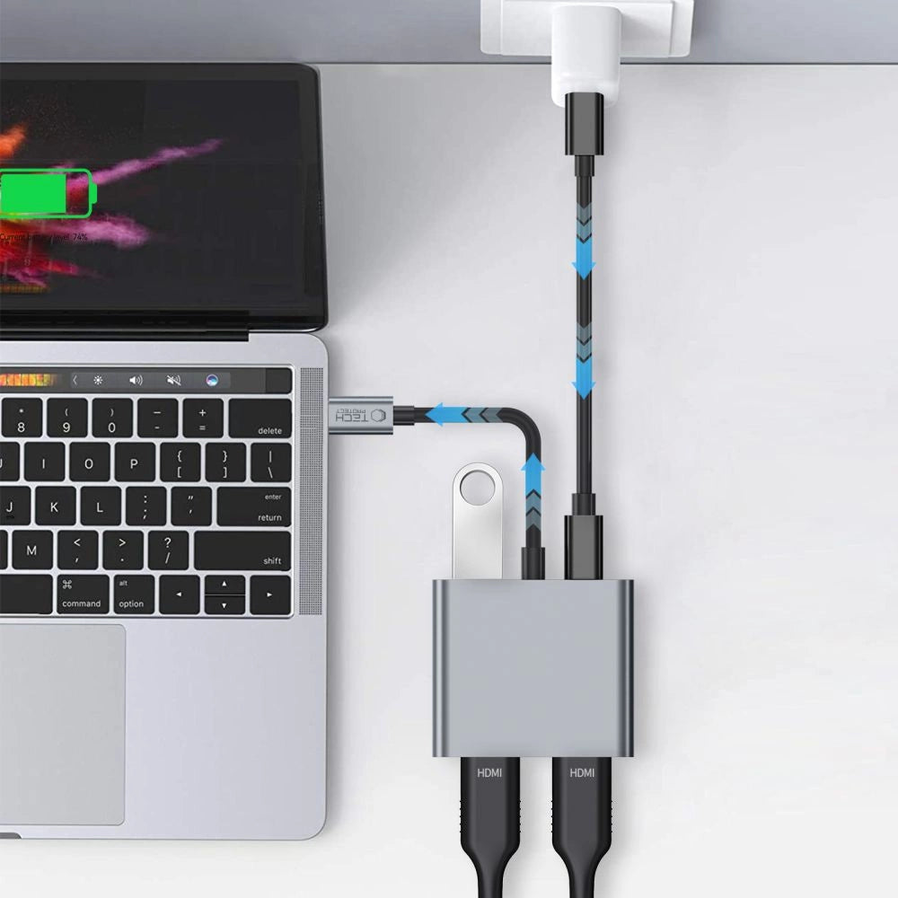Tech-Protect HB08 4in1 USB-C + USB2.0 + 2 x HDMI 4K 60HZ adapter - gray_5