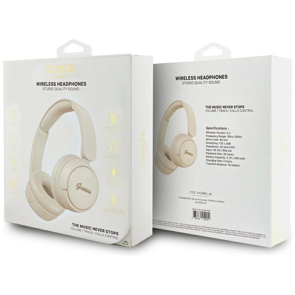 Guess Metal Logo Script Over-Ear Headphones - Beige_3