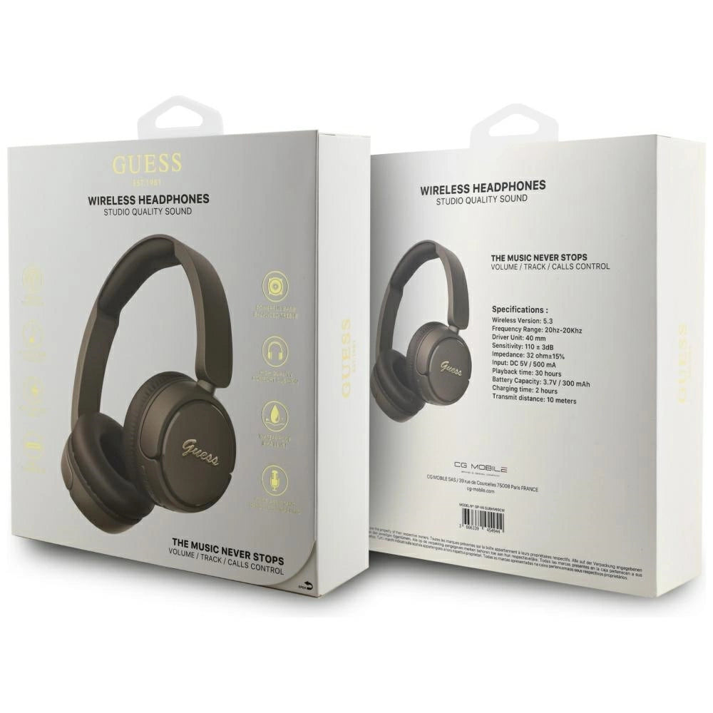 Guess Metal Logo Script Over-Ear Headphones - Brown_3