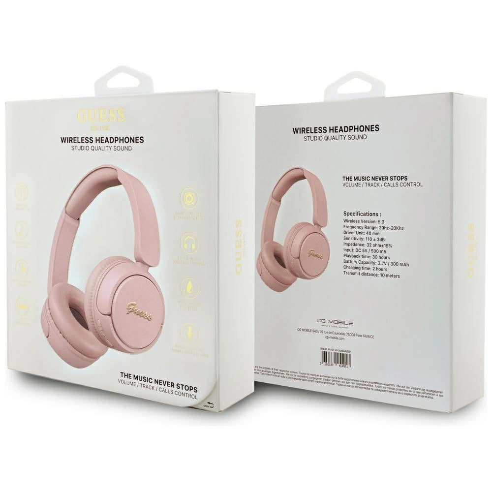 Guess Metal Logo Script Over-Ear Headphones - Pink_3