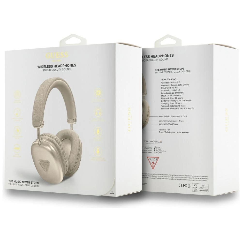Guess Bluetooth 5.3 Metallic Triangle Logo Gold Over-Ear Headphones_3