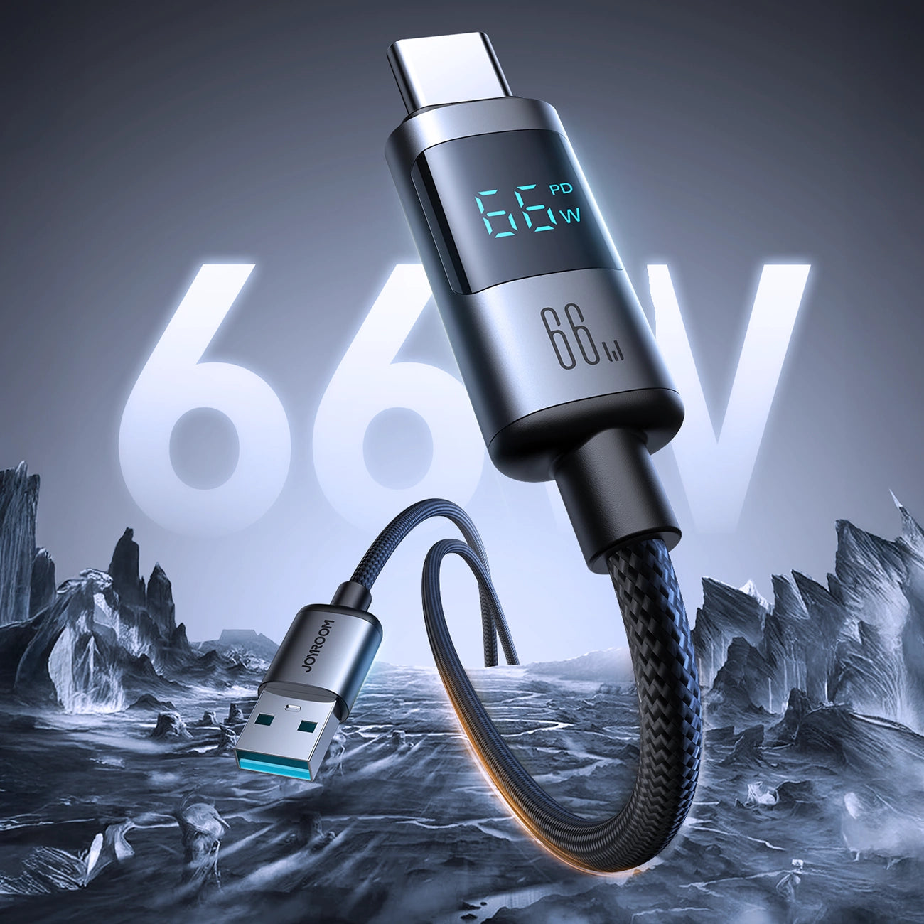 Joyroom S-A16 Pro Prism Series 66W USB-A - USB-C Cable with Display 1.2m - Black_1
