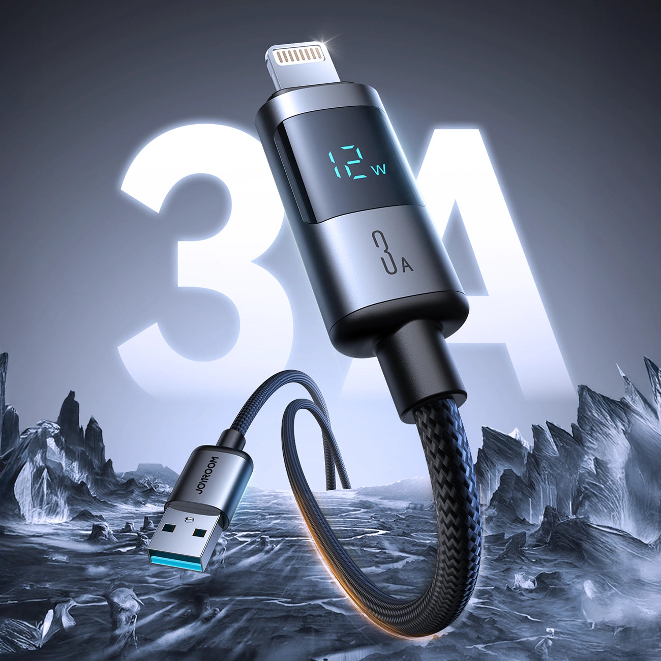 Joyroom S-A16 Pro Prism Series 3A USB-A - Lightning Cable with Display 1.2m - Black_1