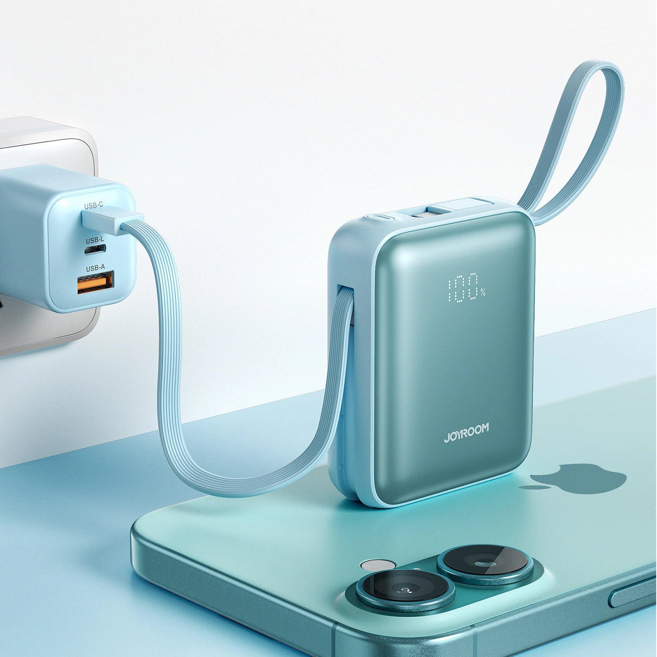 Joyroom JR-PBF27 22.5W 10000mAh Powerbank with Two Built-in Cables - Blue_4