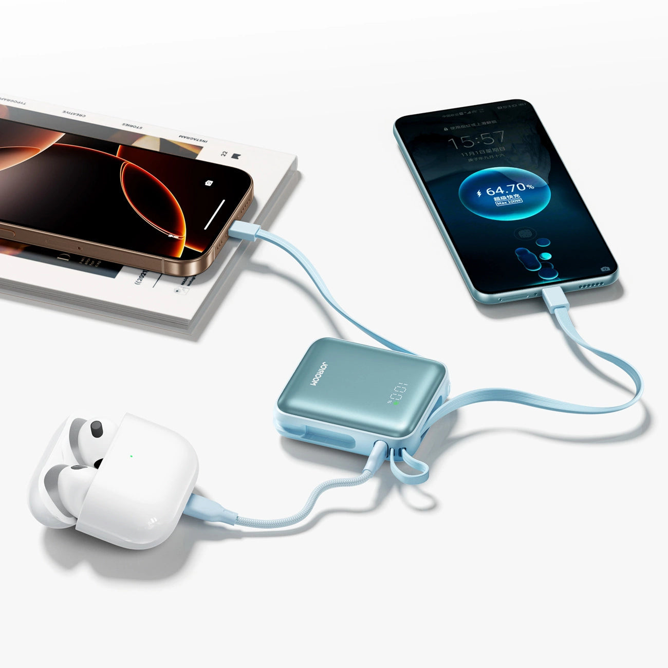 Joyroom JR-PBF27 22.5W 10000mAh Powerbank with Two Built-in Cables - Blue_5