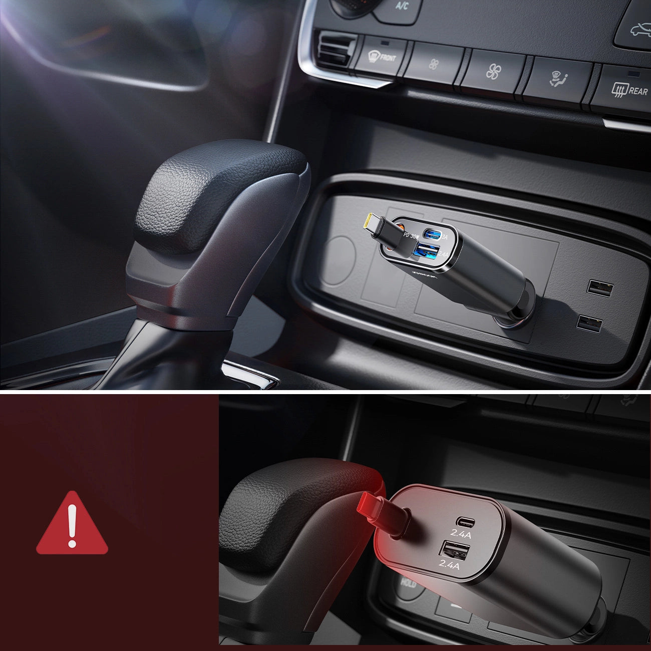 Joyroom JR-CCL07 3-in-1 Car Charger with Built-in Retractable Cable - Dark Gray_2