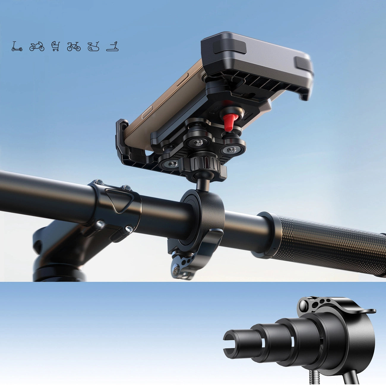 Joyroom JR-ZS428 shockproof handlebar holder for motorcycle, bike, scooter - black_6