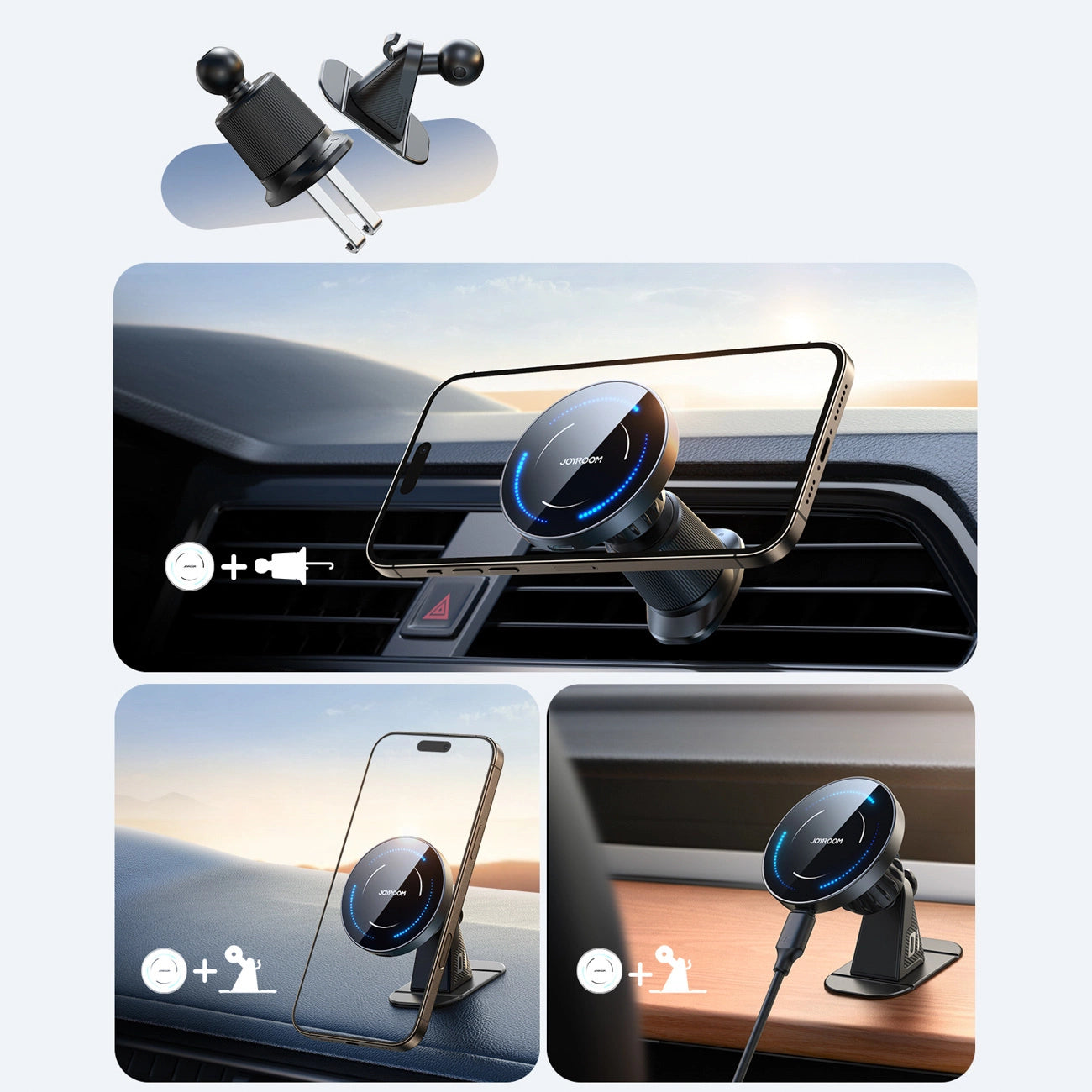 Joyroom JR-ZS502 MagSafe Compatible Car Holder with Wireless Charger for Air Vent/Dashboard - Black_1