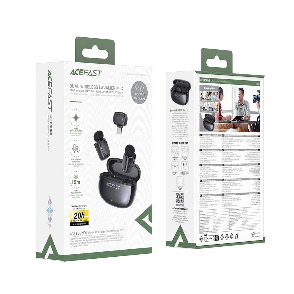 Wireless Microphone Acefast R2, USB-C, 2-Pack, Black _7