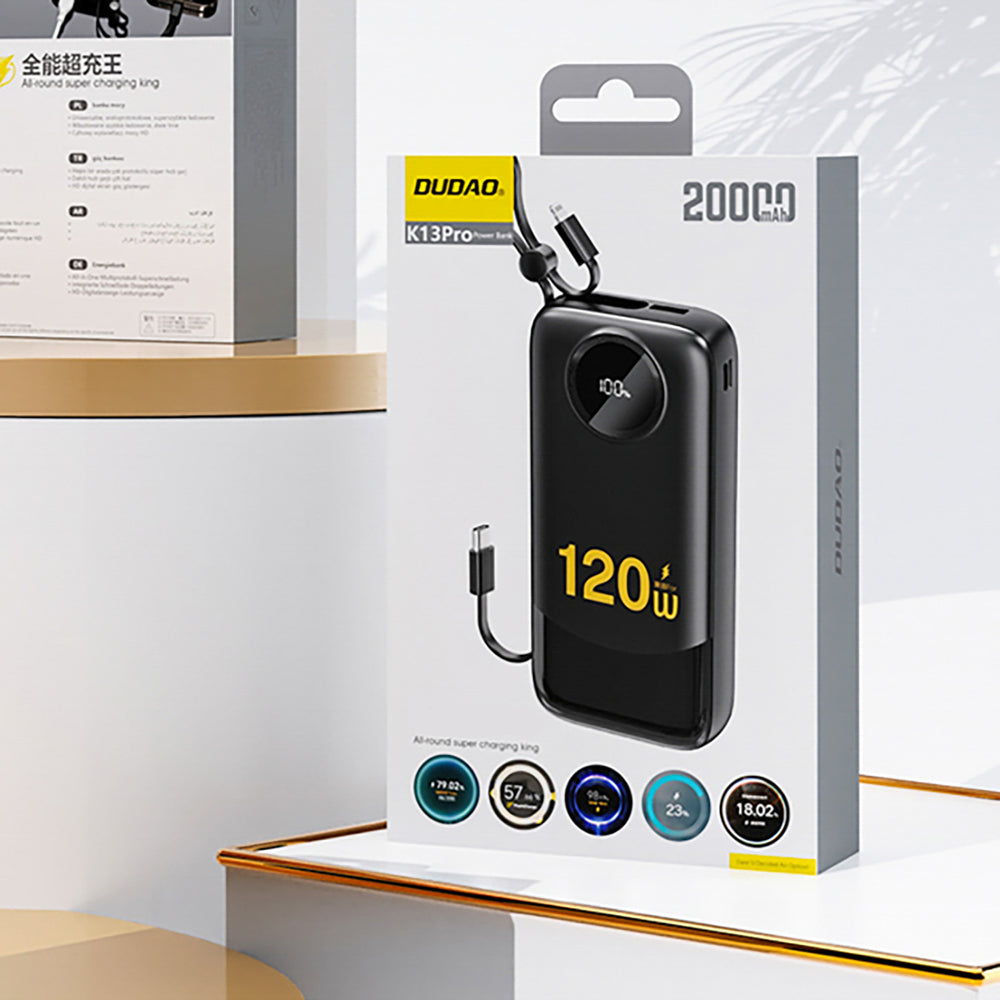 Dudao K13 10000mAh Powerbank with Built-in Cable - Black_1