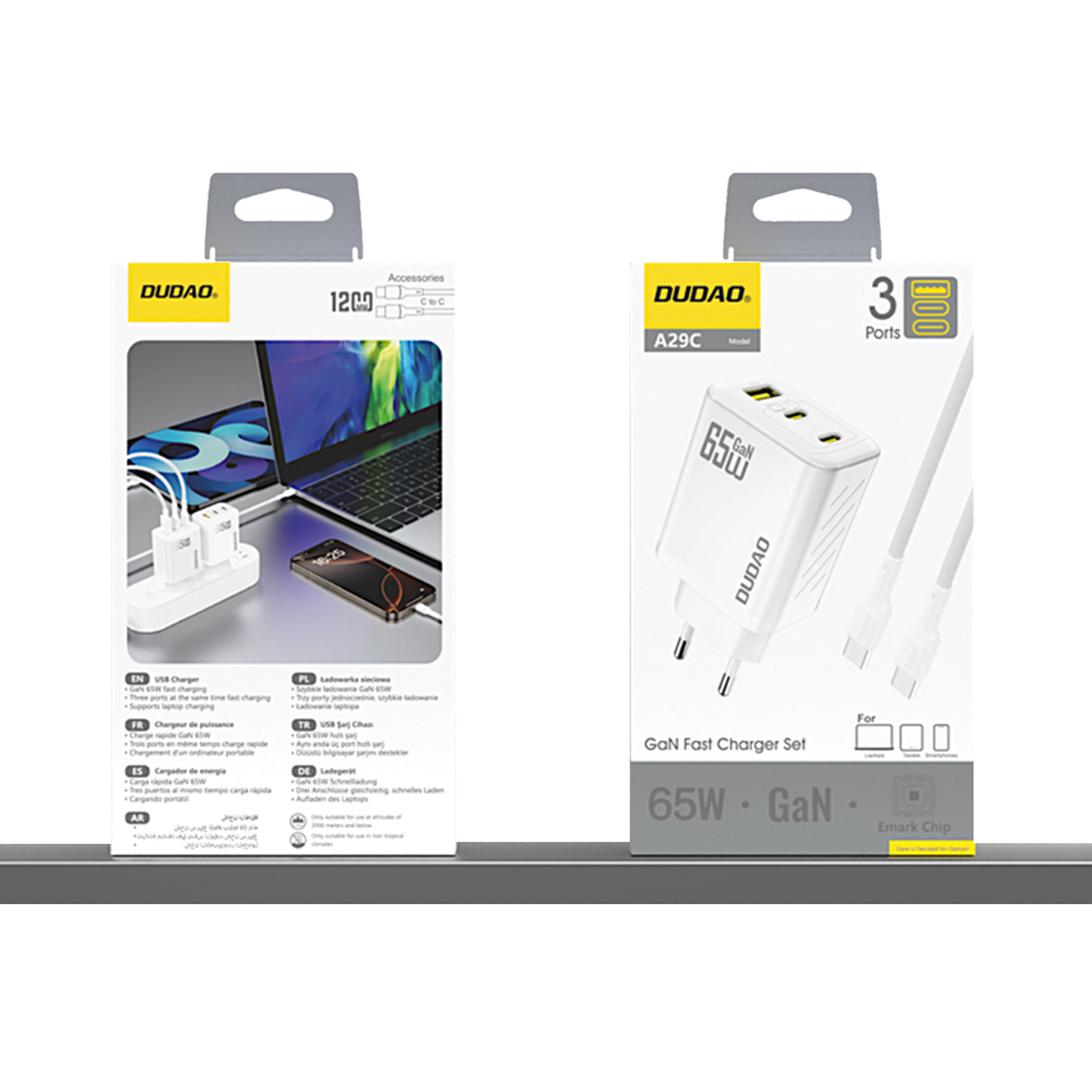 Dudao A29C 65W GaN Wall Charger + USB-C Cable - White_6